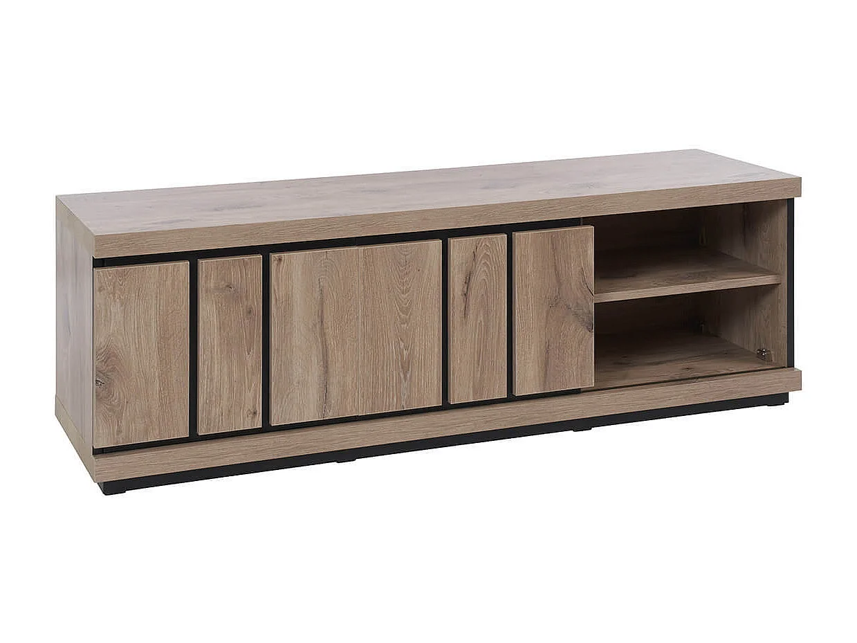 PHILEAS - Meuble TV 2 Portes Coulissantes Effet Claustra Finition Canyon