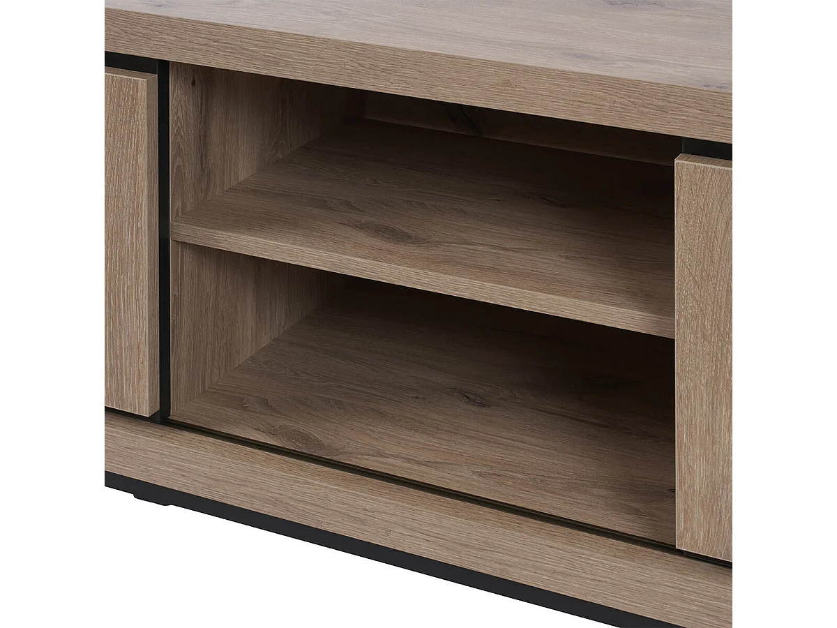 PHILEAS - Meuble TV 2 Portes Coulissantes Effet Claustra Finition Canyon