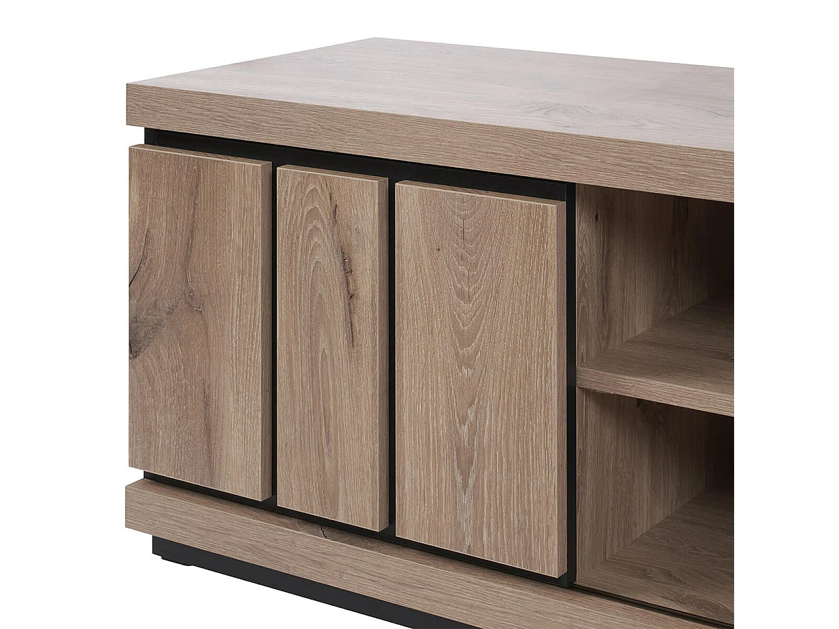 PHILEAS - Meuble TV 2 Portes Coulissantes Effet Claustra Finition Canyon