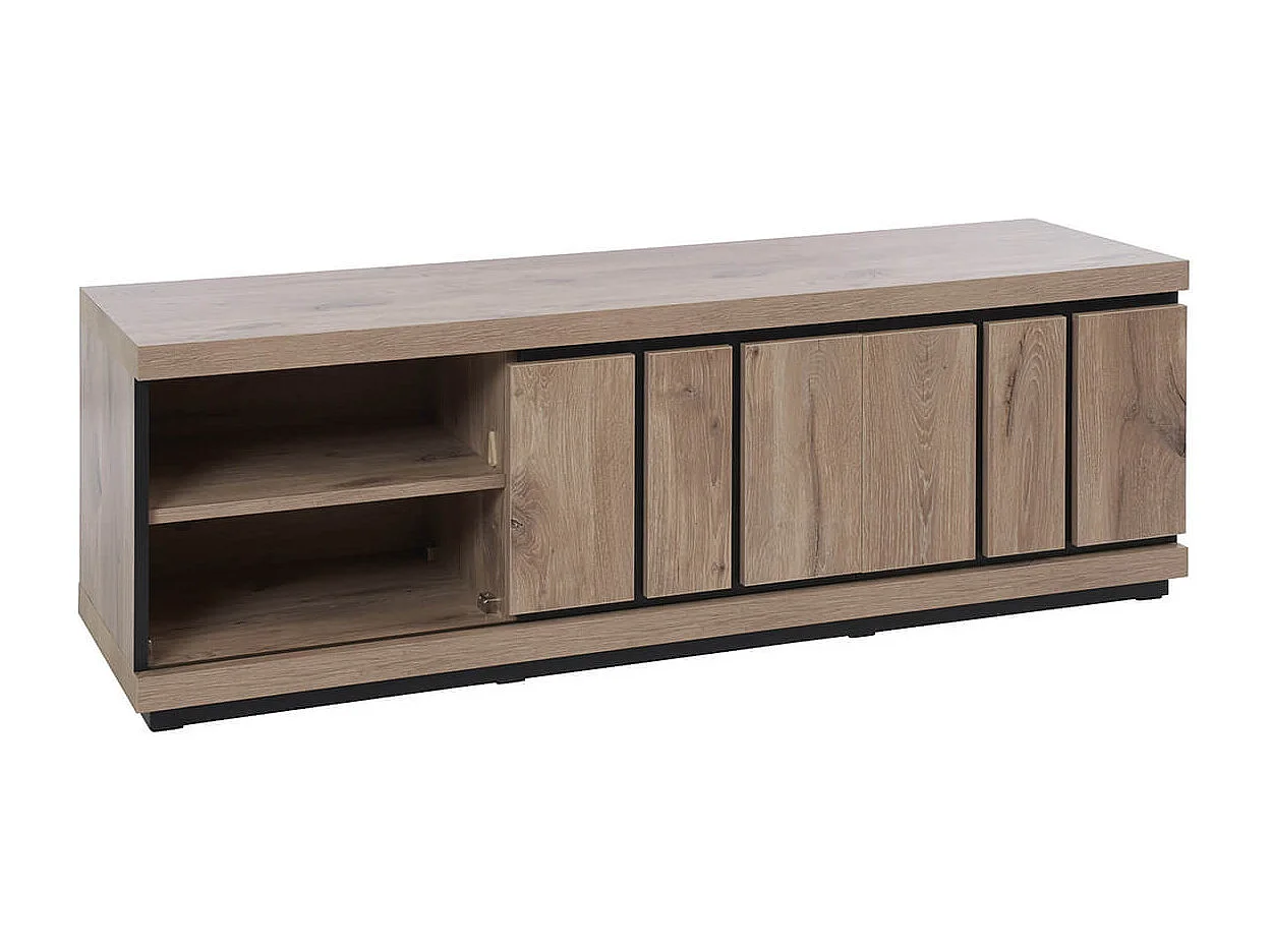 PHILEAS - Meuble TV 2 Portes Coulissantes Effet Claustra Finition Canyon