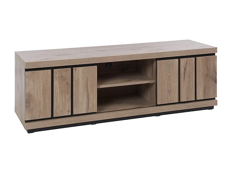 PHILEAS - Meuble TV 2 Portes Coulissantes Effet Claustra Finition Canyon