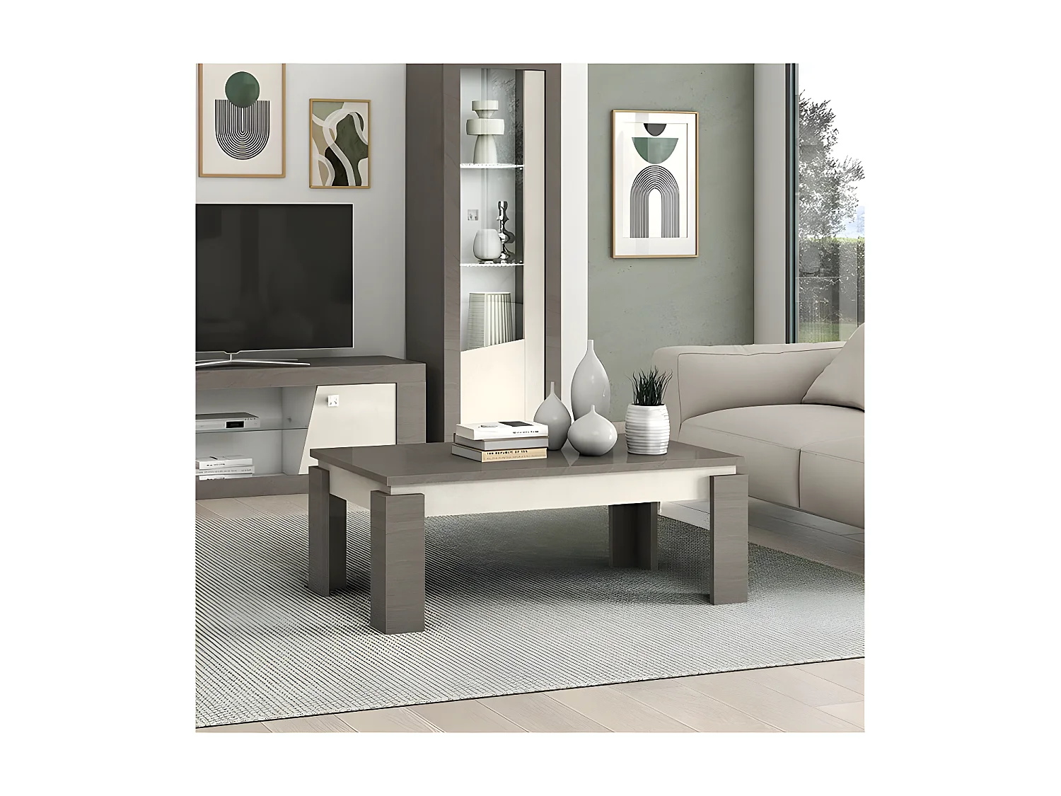 GONDOR - Table Basse Décor Bois Gris Veiné et Beige