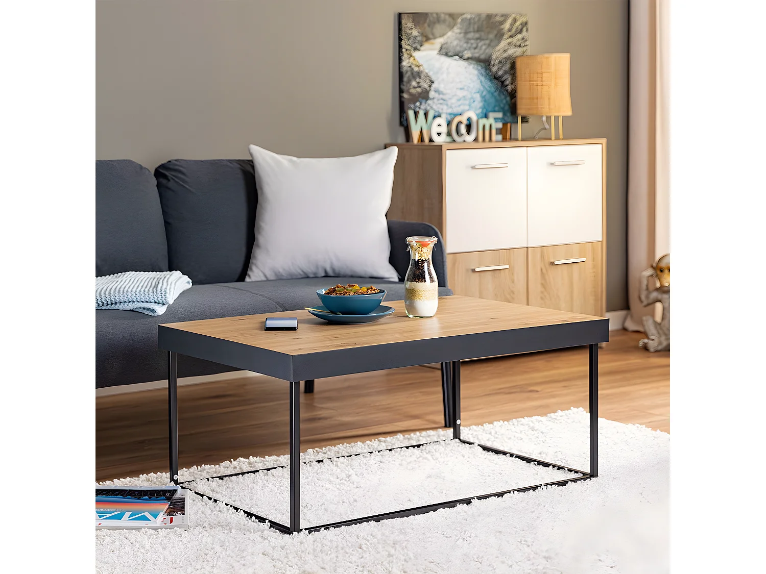 JUSTINE - Table Basse Aspect Bois et Piètement Métal