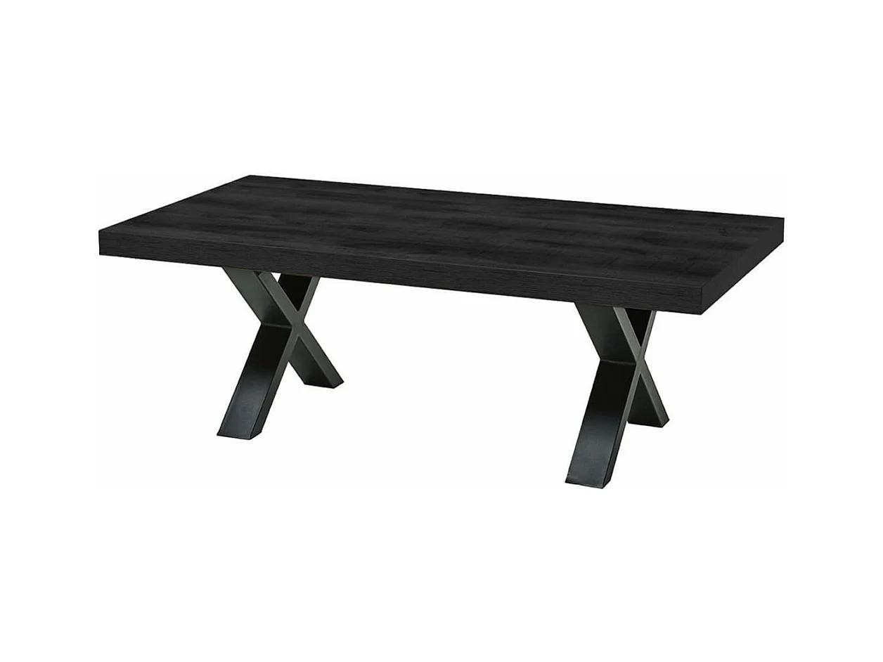 NOX - Table Basse Aspect Bois Noir Piètement X Métal Noir