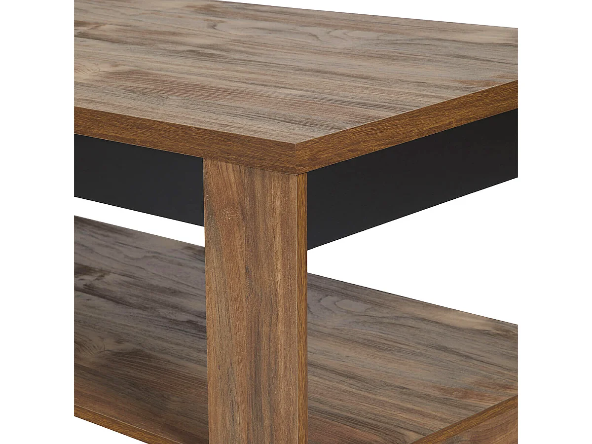 STALONE - Table Basse 2 Plateaux Effet Bois Manguier Foncé et Noir