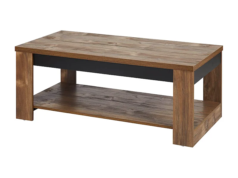 STALONE - Table Basse 2 Plateaux Effet Bois Manguier Foncé et Noir