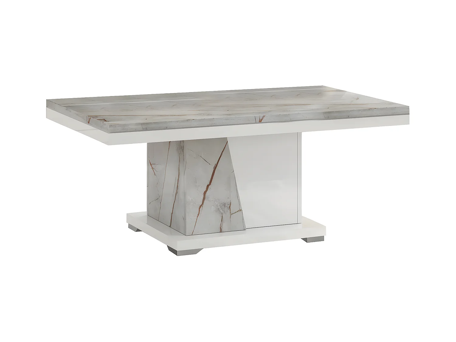 EROS - Table Basse Pied Central Blanc et Aspect Marbre