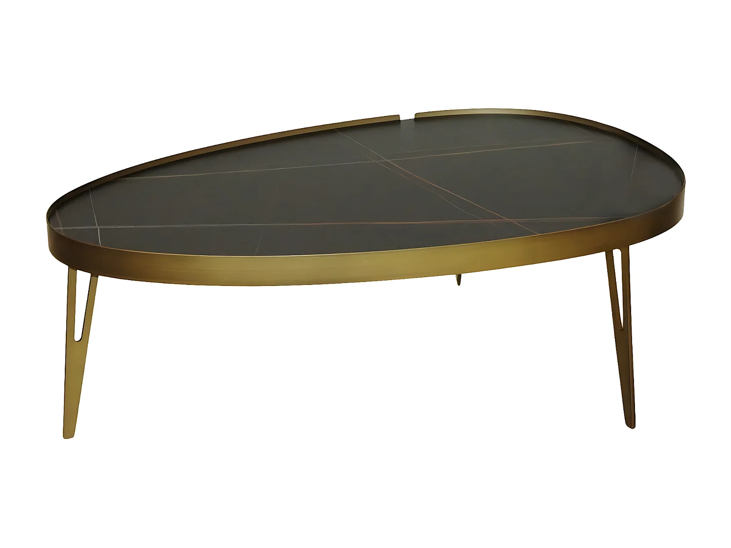 PARRA - Table Basse Bronze et Céramique Marbrée Noire