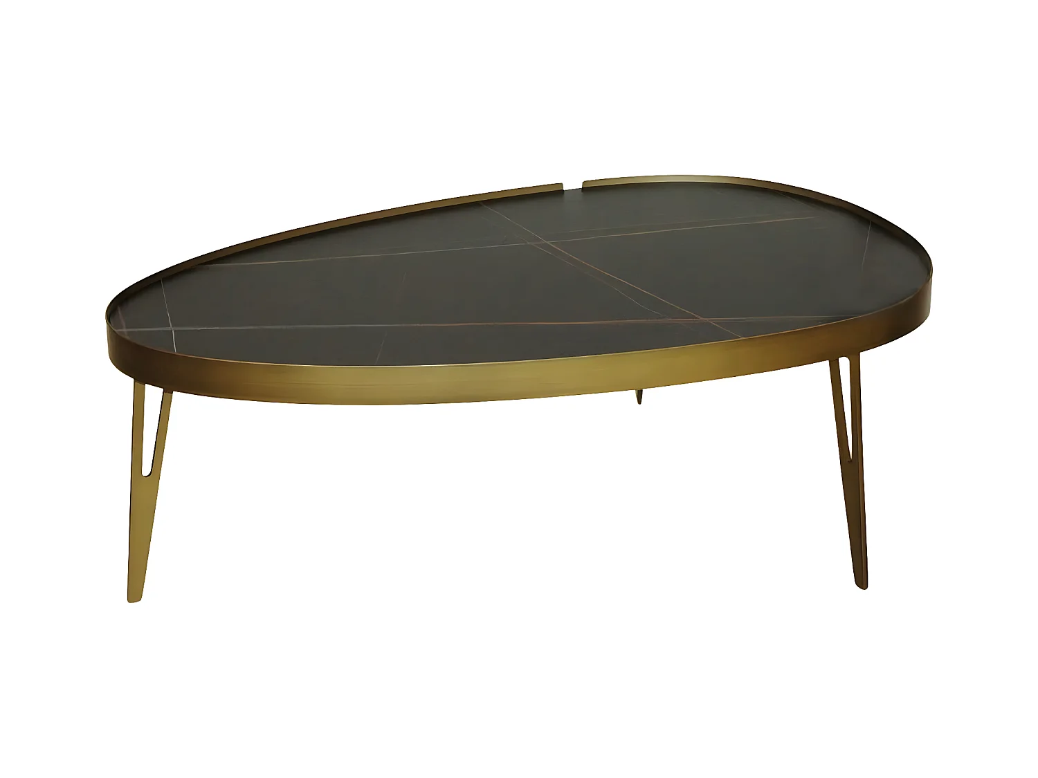 PARRA - Table Basse Bronze et Céramique Marbrée Noire