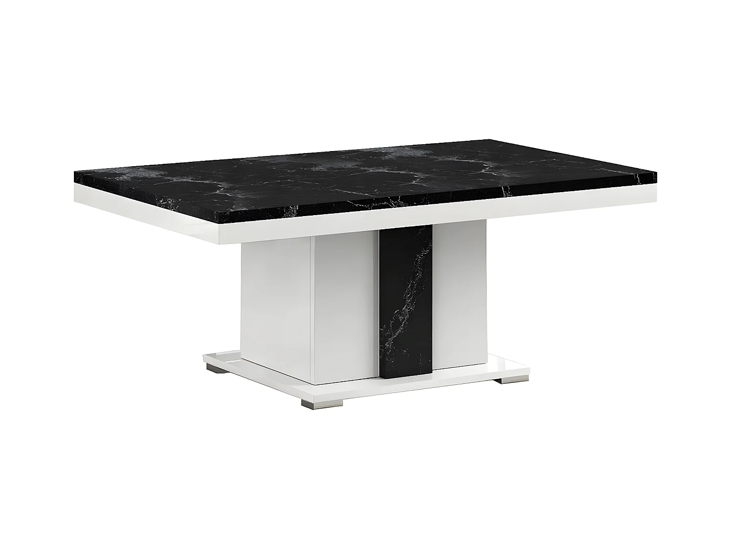 ARIANE - Table Basse Pied Central Blanc et Aspect Marbre Noir