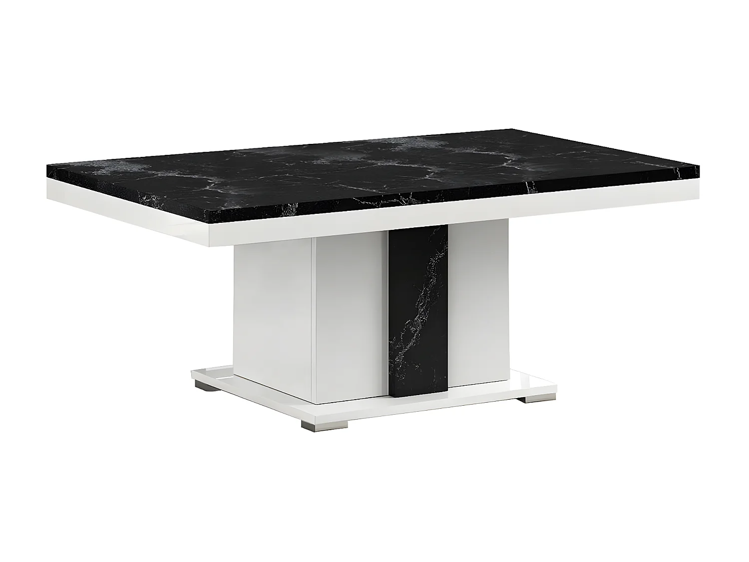 ARIANE - Table Basse Pied Central Blanc et Aspect Marbre Noir