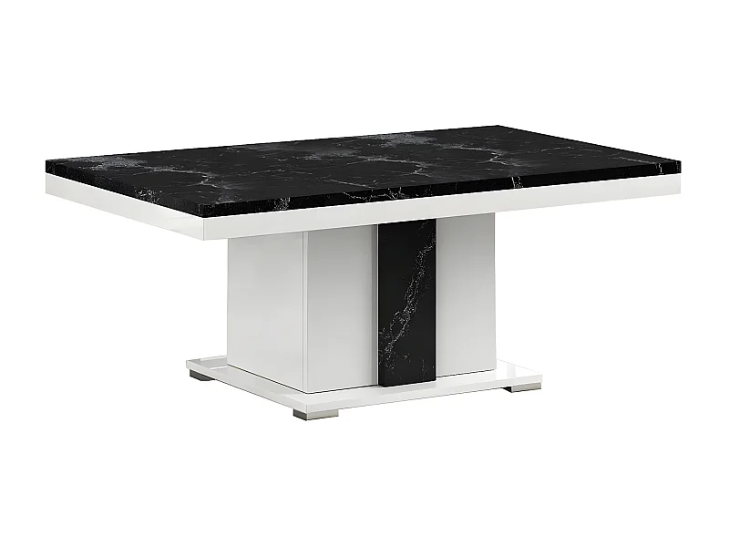 ARIANE - Table Basse Pied Central Blanc et Aspect Marbre Noir