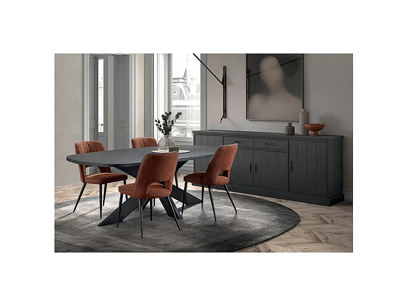 ALPHA - Ensemble Buffet 4 Portes et Table Repas Ovale 230cm