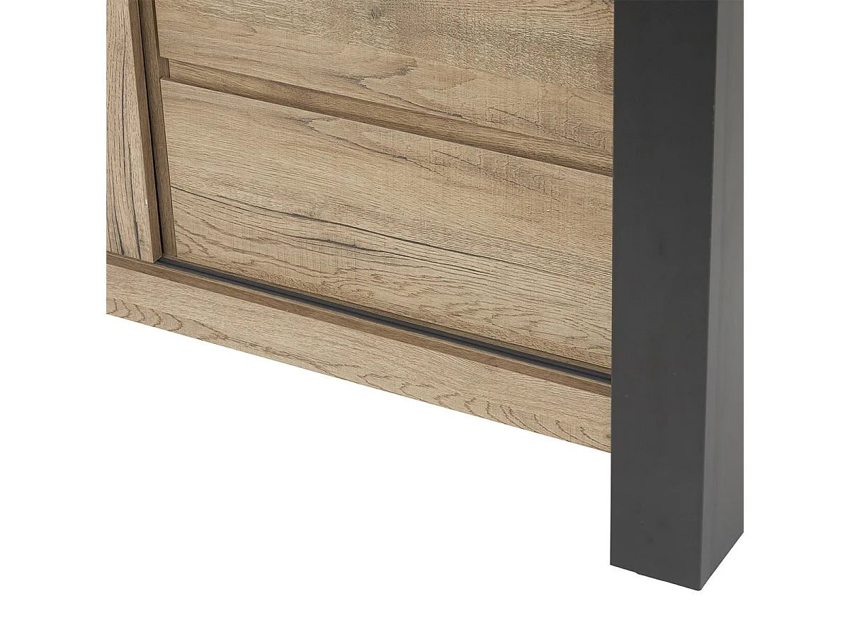 CLODIUS - Ensemble Séjour Complet et Table 230 cm Aspect Bois Piètement X Métal Noir