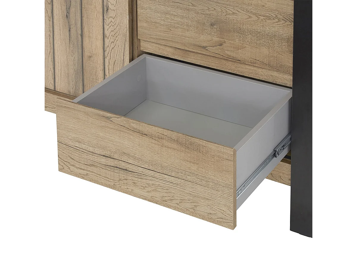 CLODIUS - Ensemble Séjour Complet et Table 230 cm Aspect Bois Piètement X Métal Noir