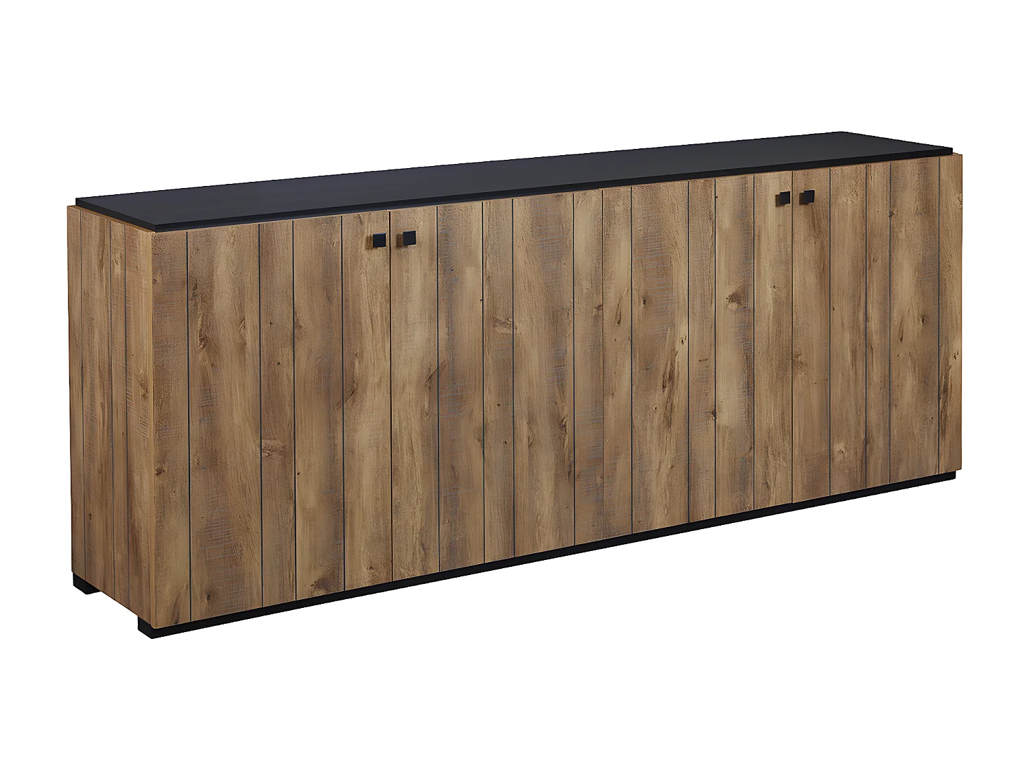 GLESS - Ensemble Séjour Buffet et Table 200cm Aspect Bois Finition Denver Piètement U Métal Noir