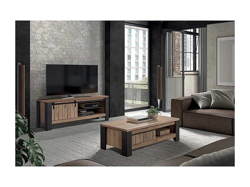 CLODIUS - Ensemble Salon Meuble TV et Table Basse 1 Tiroir et 1 Niche