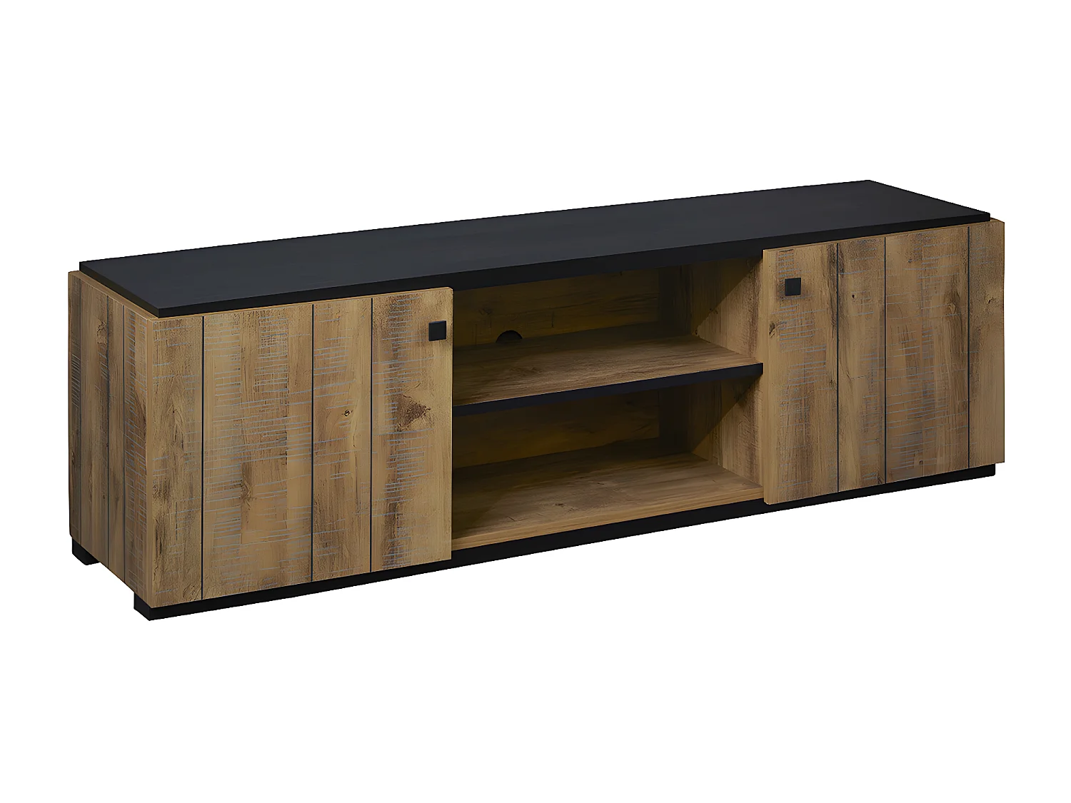 GLESS - Ensemble Salon Meuble TV et Table Basse Aspect Bois Finition Denver Piètement X Métal Noir