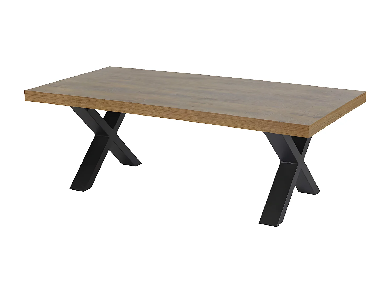 GLESS - Ensemble Salon Meuble TV et Table Basse Aspect Bois Finition Denver Piètement X Métal Noir