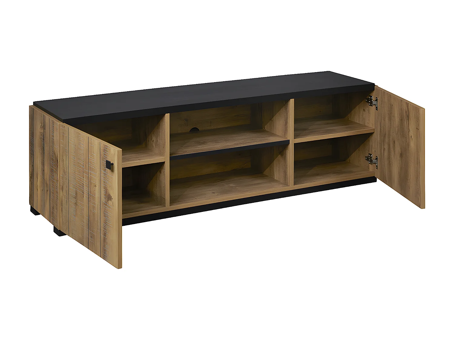 GLESS - Ensemble Salon Meuble TV et Table Basse Aspect Bois Finition Denver Piètement X Métal Noir