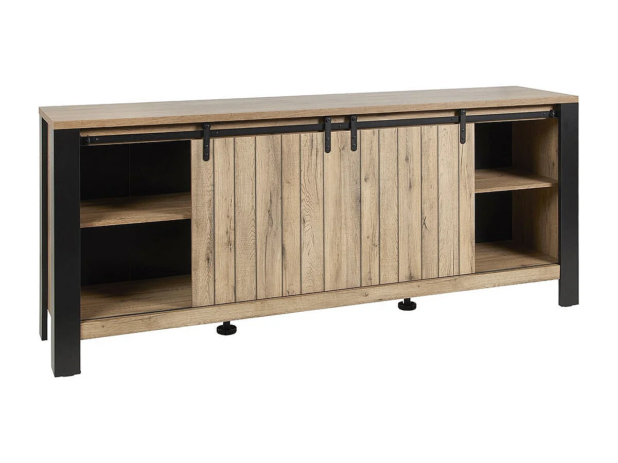 CLODIUS - Ensemble Buffet et Table 170 cm Aspect Bois Piètement X Métal Noir