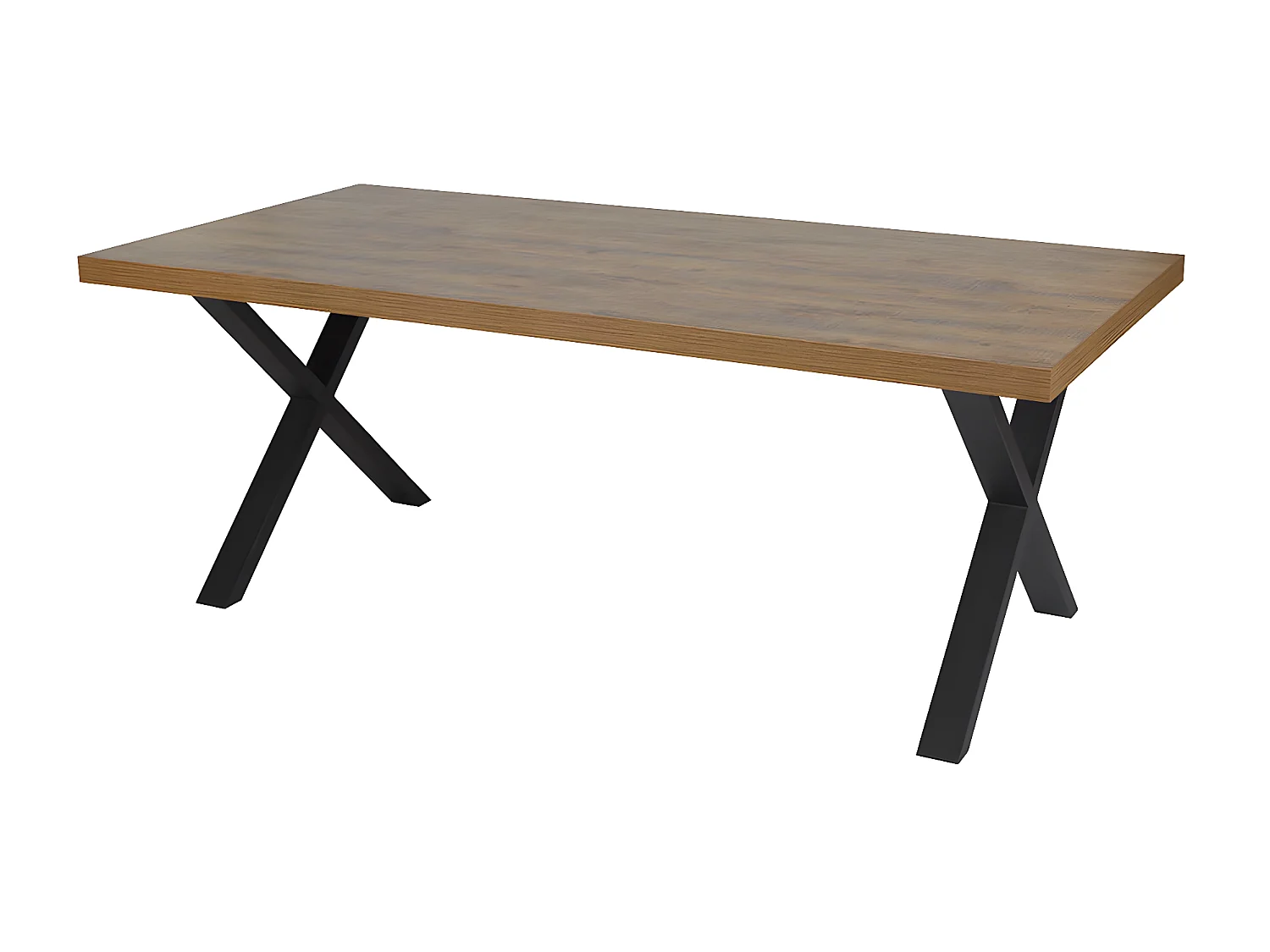 ETIENNE - Ensemble Séjour Buffet et Table 200cm Aspect Bois Piètement X Métal Noir