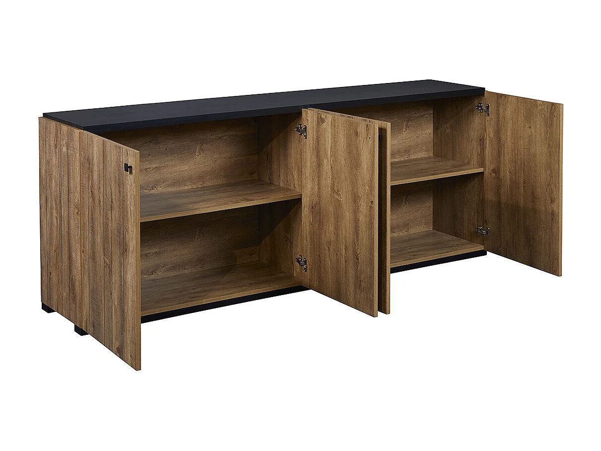 GLESS - Ensemble Séjour Complet et Table 200cm Aspect Bois Finition Denver Piètement U Métal Noir