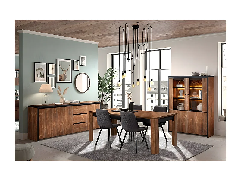 STALONE - Séjour Complet Effet Bois Manguier Foncé et Noir