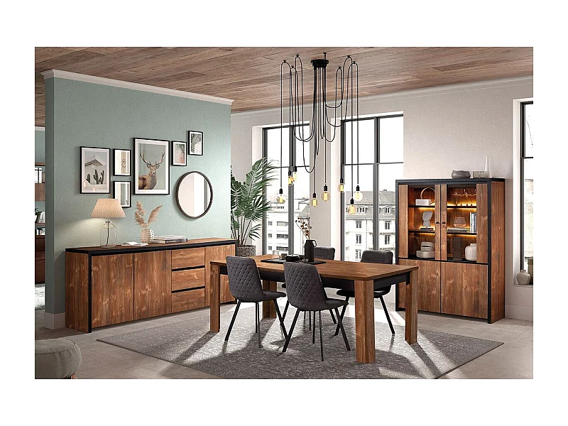 STALONE - Séjour Complet Effet Bois Manguier Foncé et Noir