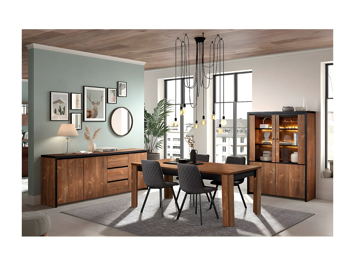 STALONE - Séjour Complet Effet Bois Manguier Foncé et Noir