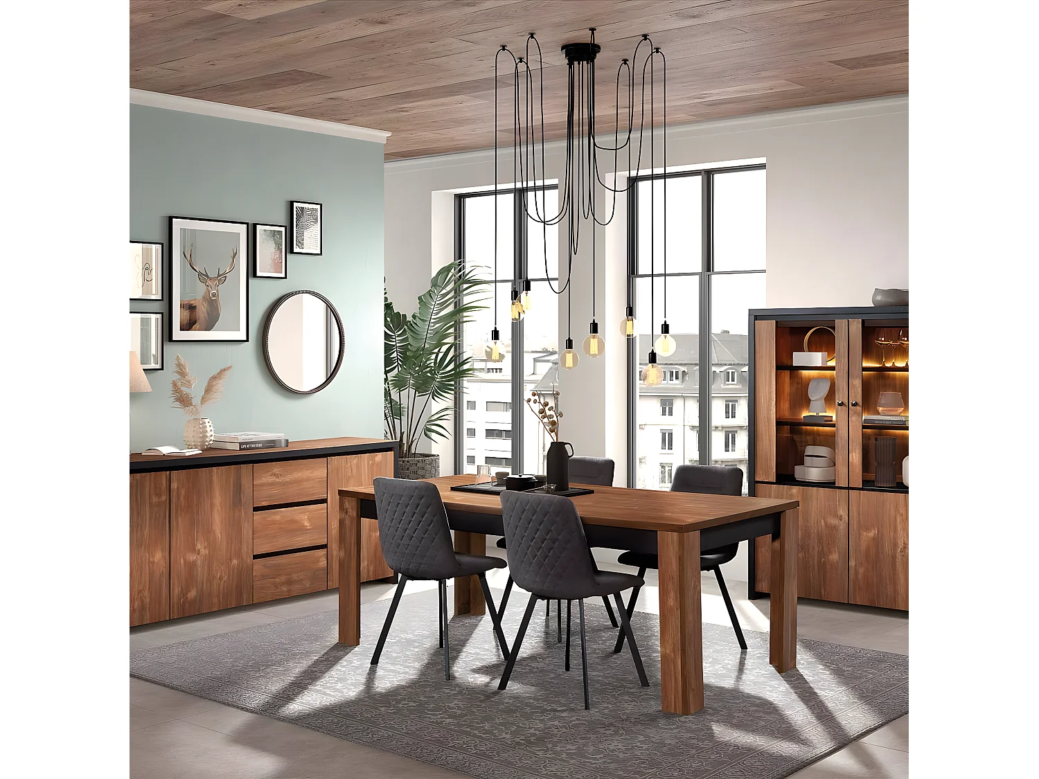 STALONE - Séjour Complet Effet Bois Manguier Foncé et Noir