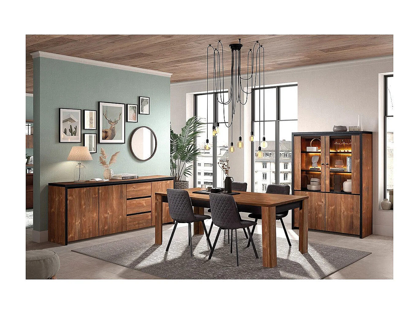 STALONE - Séjour Complet Effet Bois Manguier Foncé et Noir