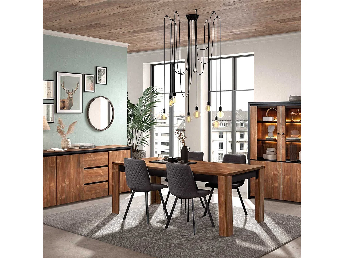 STALONE - Séjour Complet Effet Bois Manguier Foncé et Noir