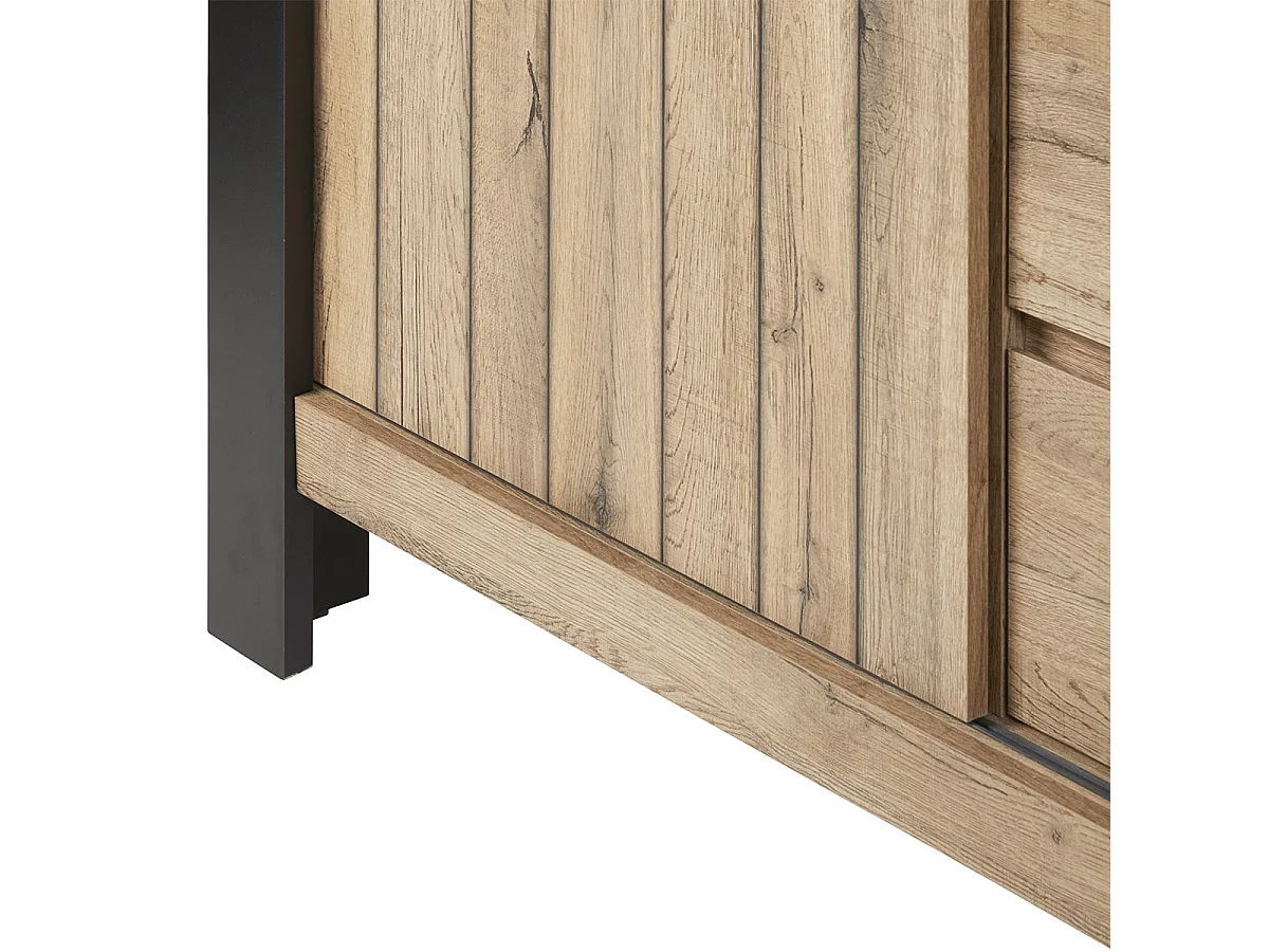 CLODIUS - Ensemble Buffet et Table 200cm Aspect Bois Piètement X Métal Noir