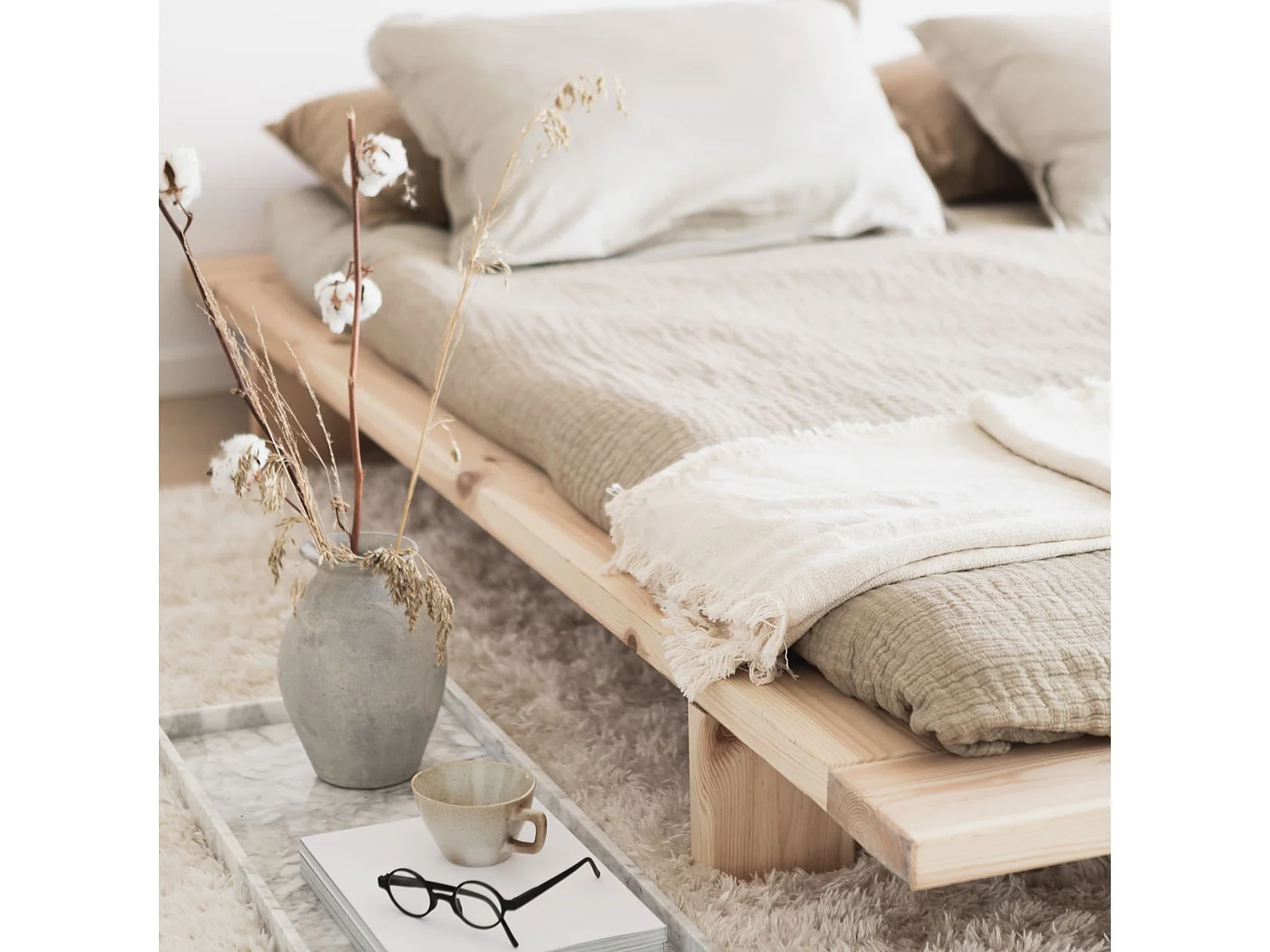 Lit futon JAPAN en bois naturel 180x200