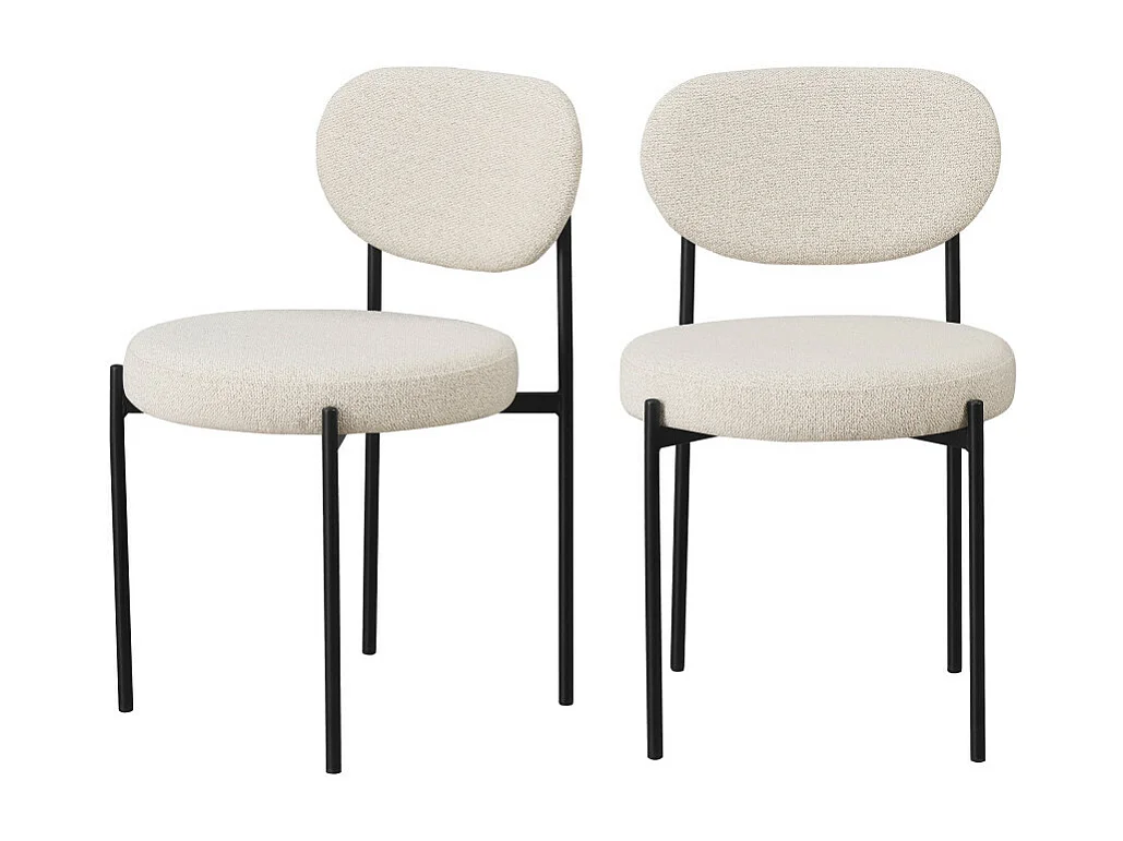 Kyoto - Lot de 2 chaises en tissu bouclette et métal - Ecru