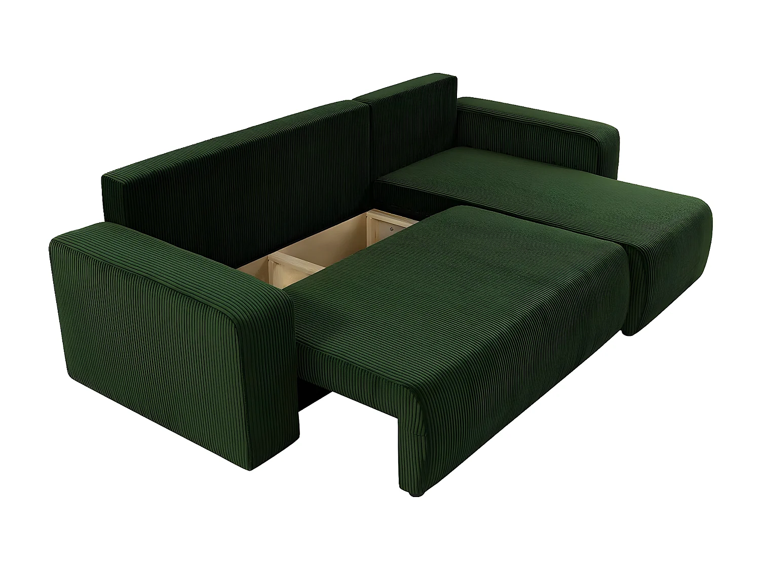 Canapé d'angle convertible avec coffre "Odéon" en velours côtelé - 3 places - Vert