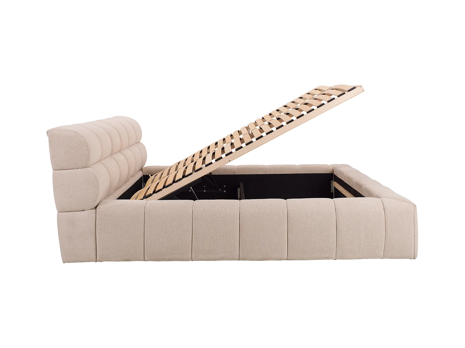 Letto con contenitore 160 x 200 cm Tessuto Beige + Materasso  - FORVIK II di Pascal Morabito