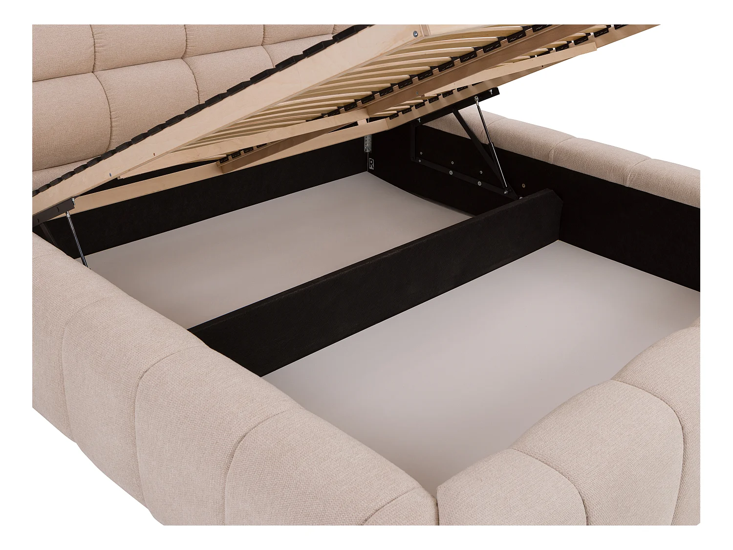 Letto con contenitore 160 x 200 cm Tessuto Beige + Materasso  - FORVIK II di Pascal Morabito