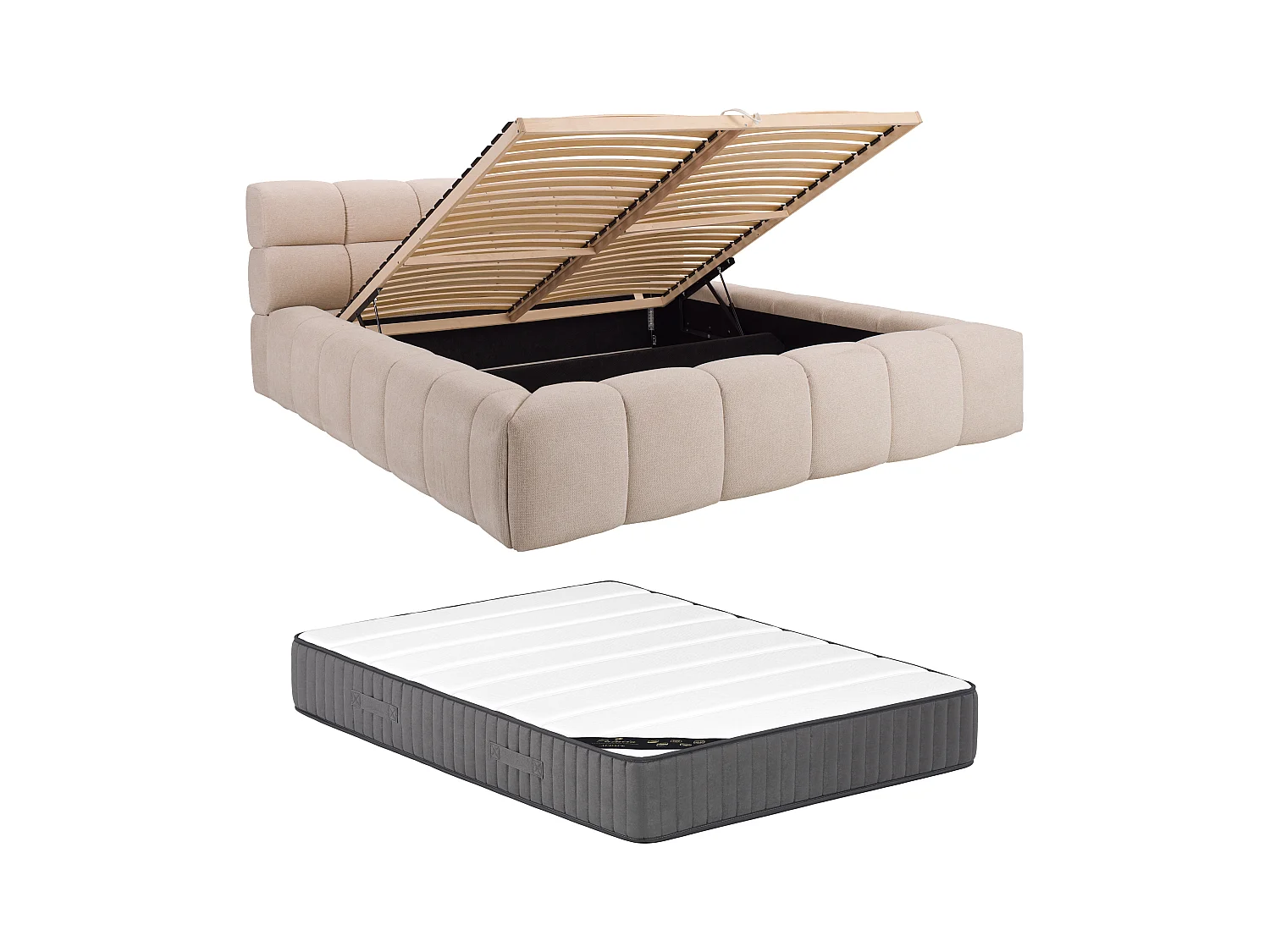 Bed met opbergruimte 160 x 200 cm - Stof - Beige + matras - FORVIK II van Pascal Morabito