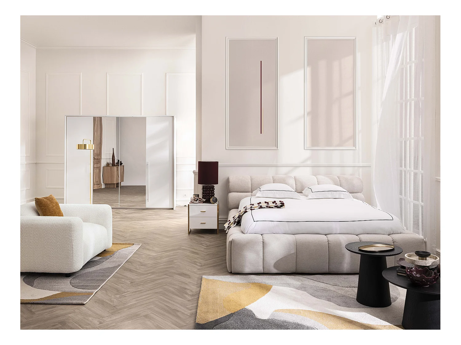 Bed met opbergruimte 160 x 200 cm - Stof - Beige + matras - FORVIK II van Pascal Morabito