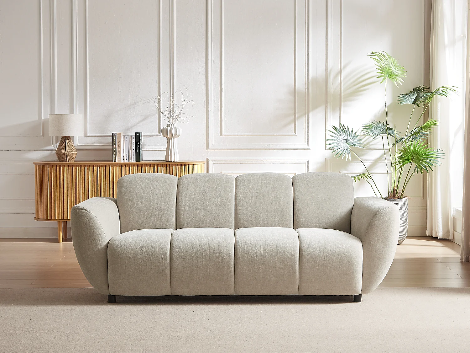 Canapé 3 places en tissu beige effet matelassé JULORI