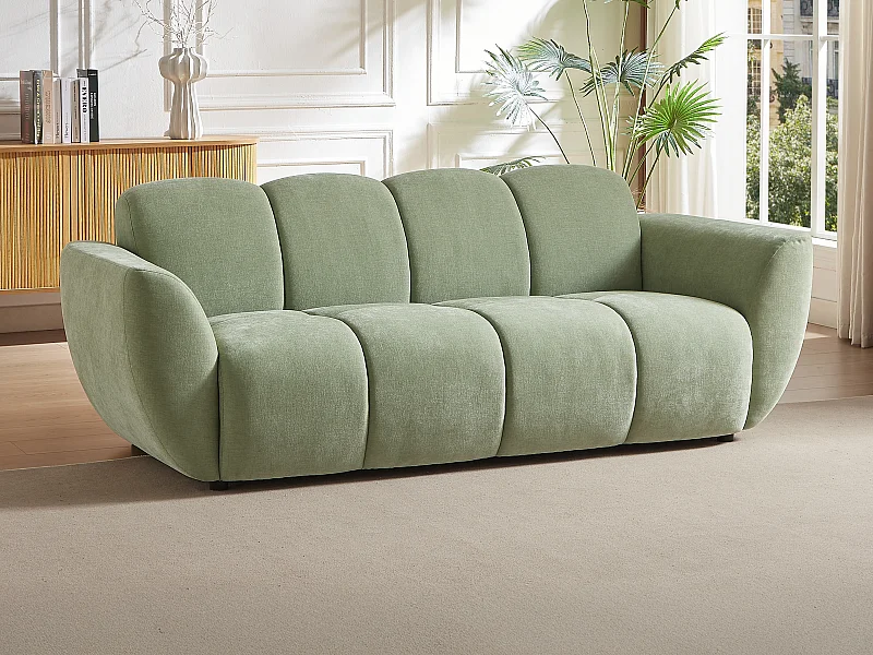 Canapé 3 places en tissu vert effet matelassé JULORI