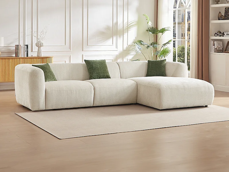 Hoekbank met hoek rechts van beige stof TANCAVO