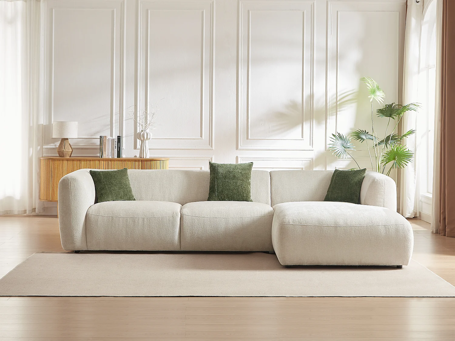 Canapé d'angle droit en tissu beige TANCAVO