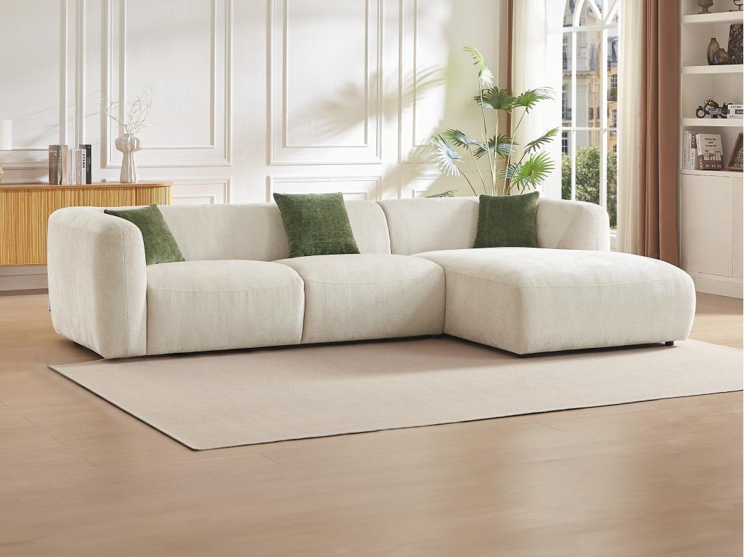 Canapé d'angle droit en tissu beige TANCAVO