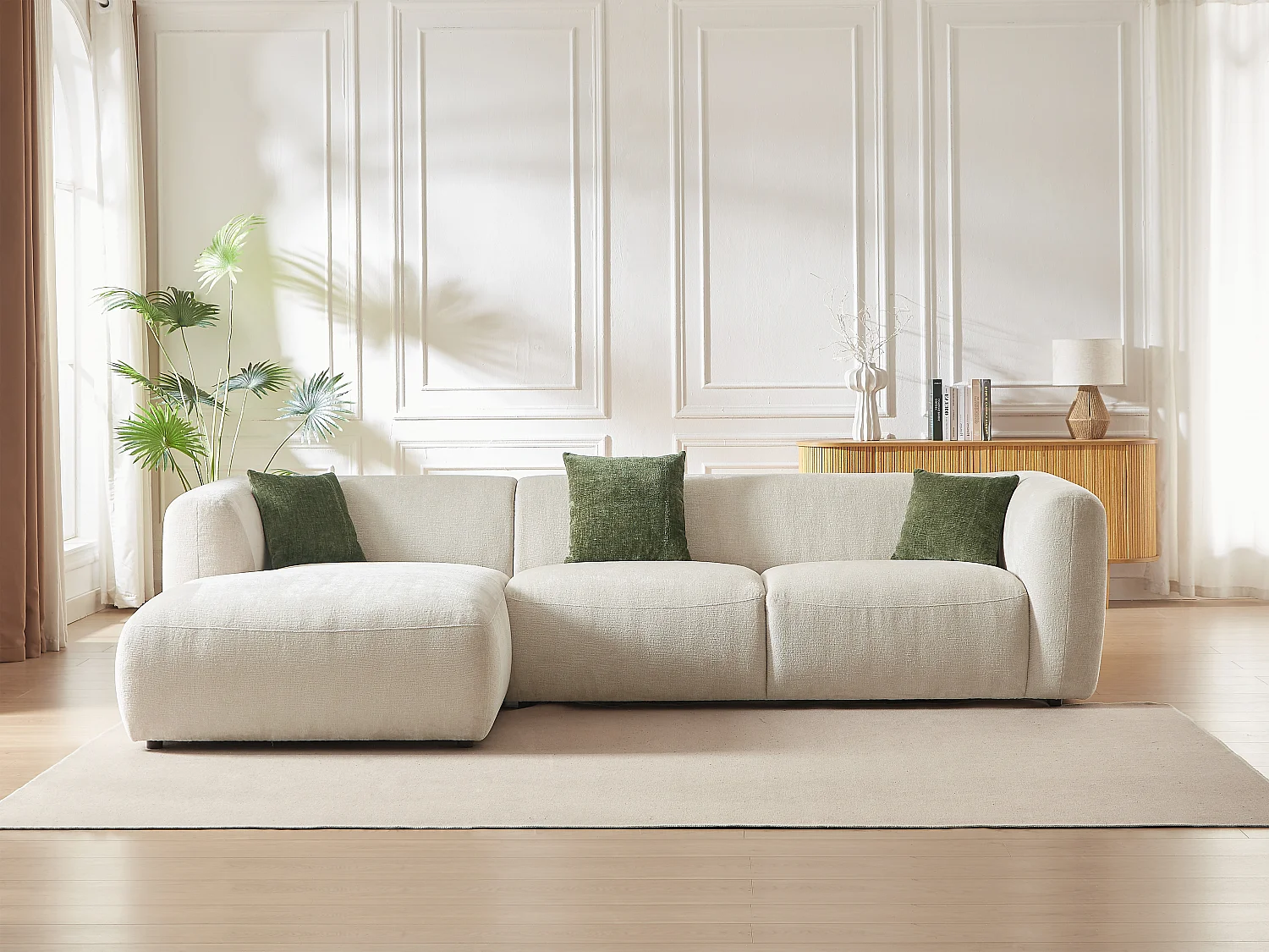 Canapé d'angle gauche en tissu beige TANCAVO