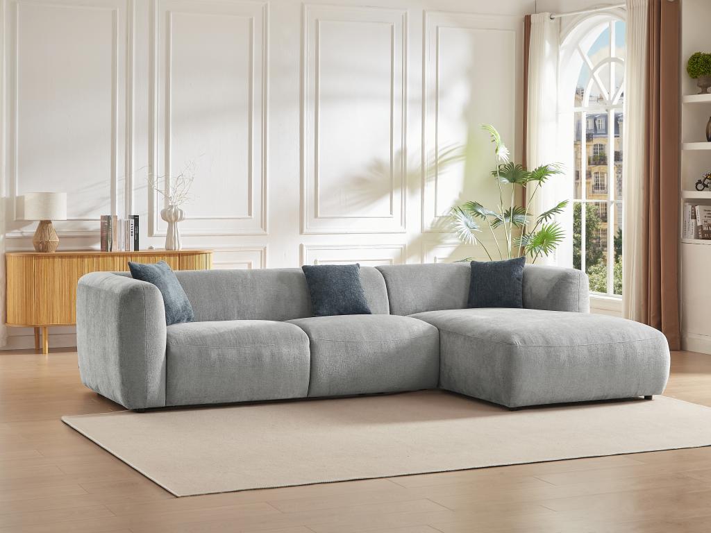 Canapé d'angle droit en tissu gris TANCAVO