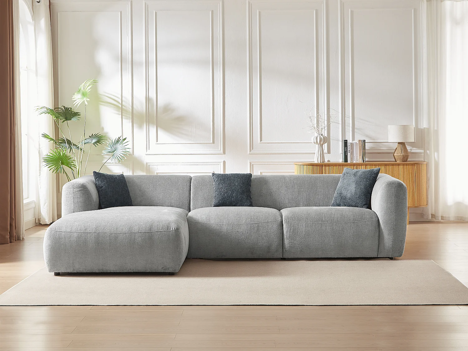 Vänstervänd soffa i grått tyg TANCAVO