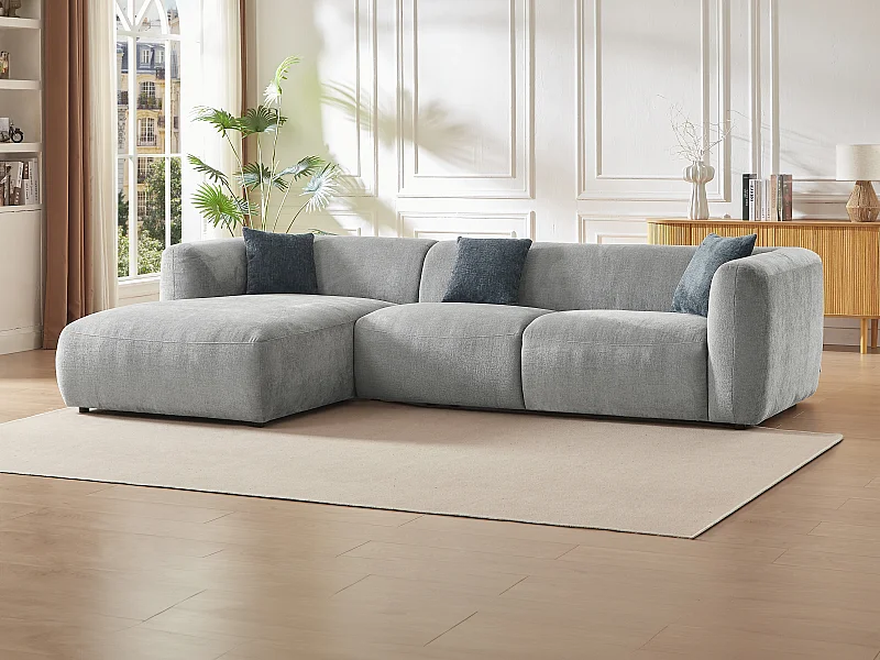 Vänstervänd soffa i grått tyg TANCAVO